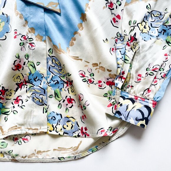 Tory Burch Printed Satin Bow Blouse Porcelain Floral Size 0 NEW NWT w/ flaws - Picture 6 of 15